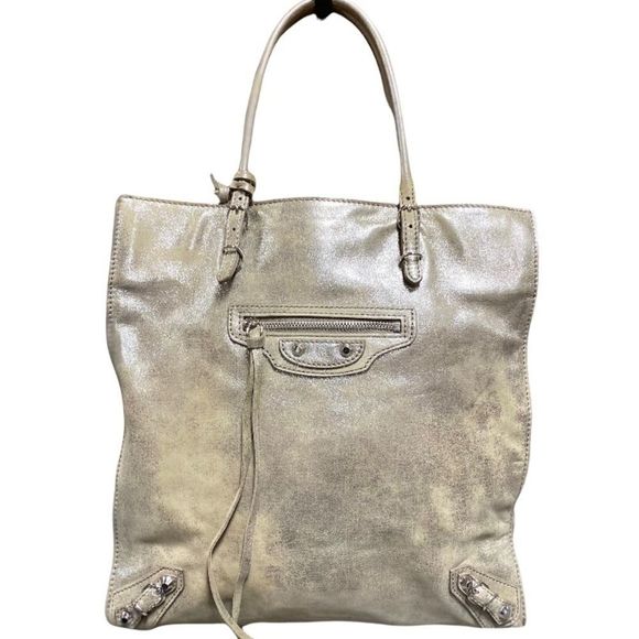 Balenciaga Handbags - Balenciaga Authentic Papier Gold/Silver Shimmer Leather Handbag Tote